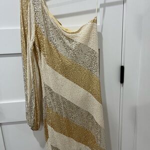 Gold and Silver Sequin One-Shoulder Dress